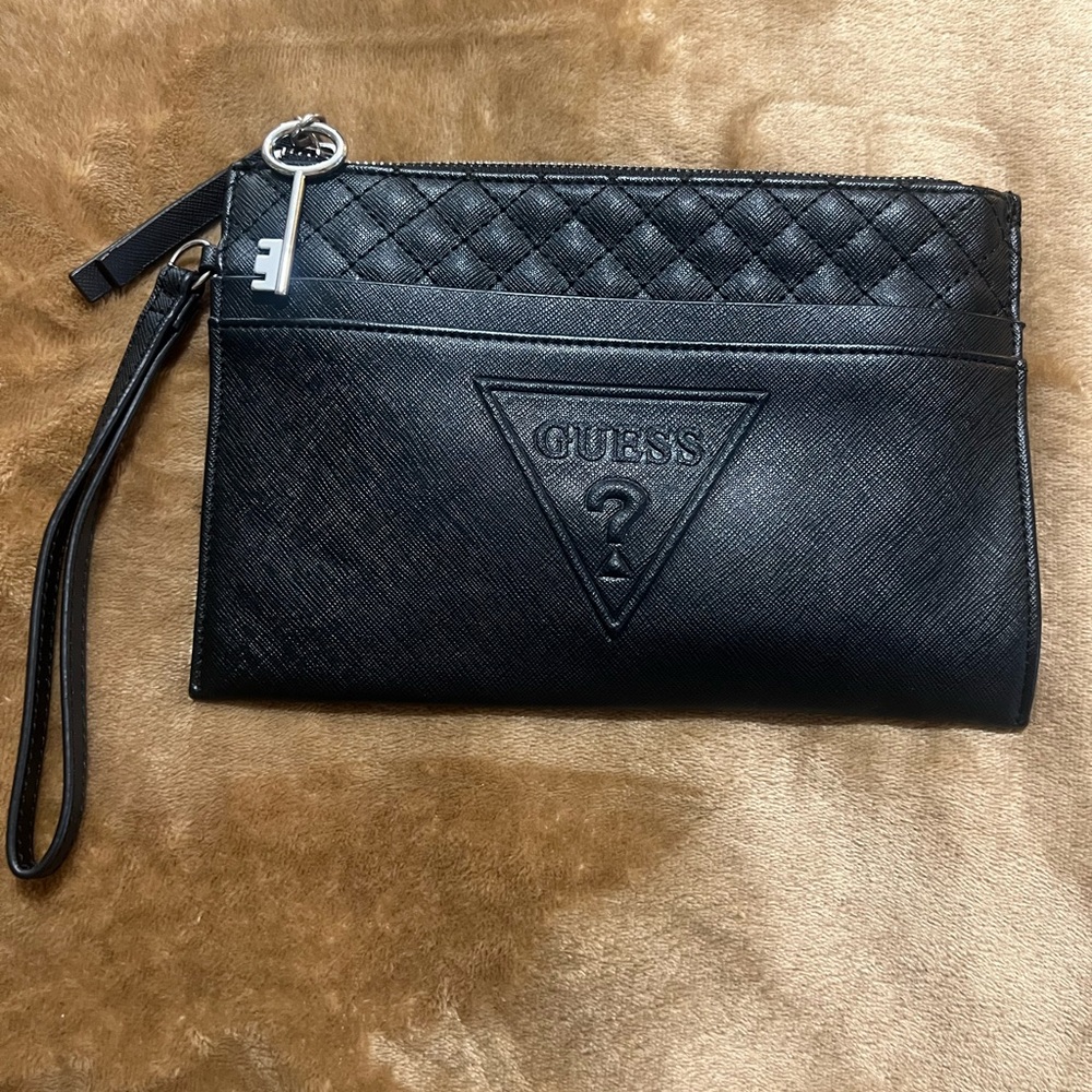 Guess Quilted Black Wristlet with Key Charm